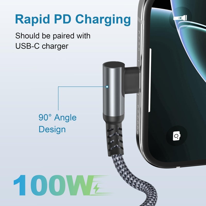 Basesailor iPhone 16 15 Pro Max Charger Cable,USB C to USB C 100W Cable 10FT with USB A Adapter,Right Angle Fast Car Charging PD Cord for MacBook,iPad 10 Air 5 4 Mini 6,Samsung S24 S23 S22,A14 A13 A54 - Image 3